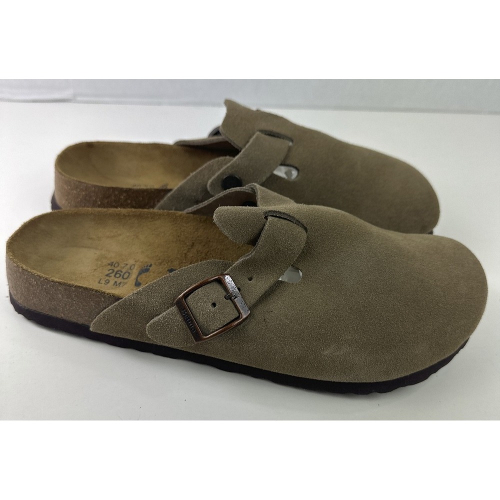 Birkenstock Boston Clog Taupe Tan Brown Sandal Suede Leather Mules Size 40 L9 M7 - Picture 10 of 12